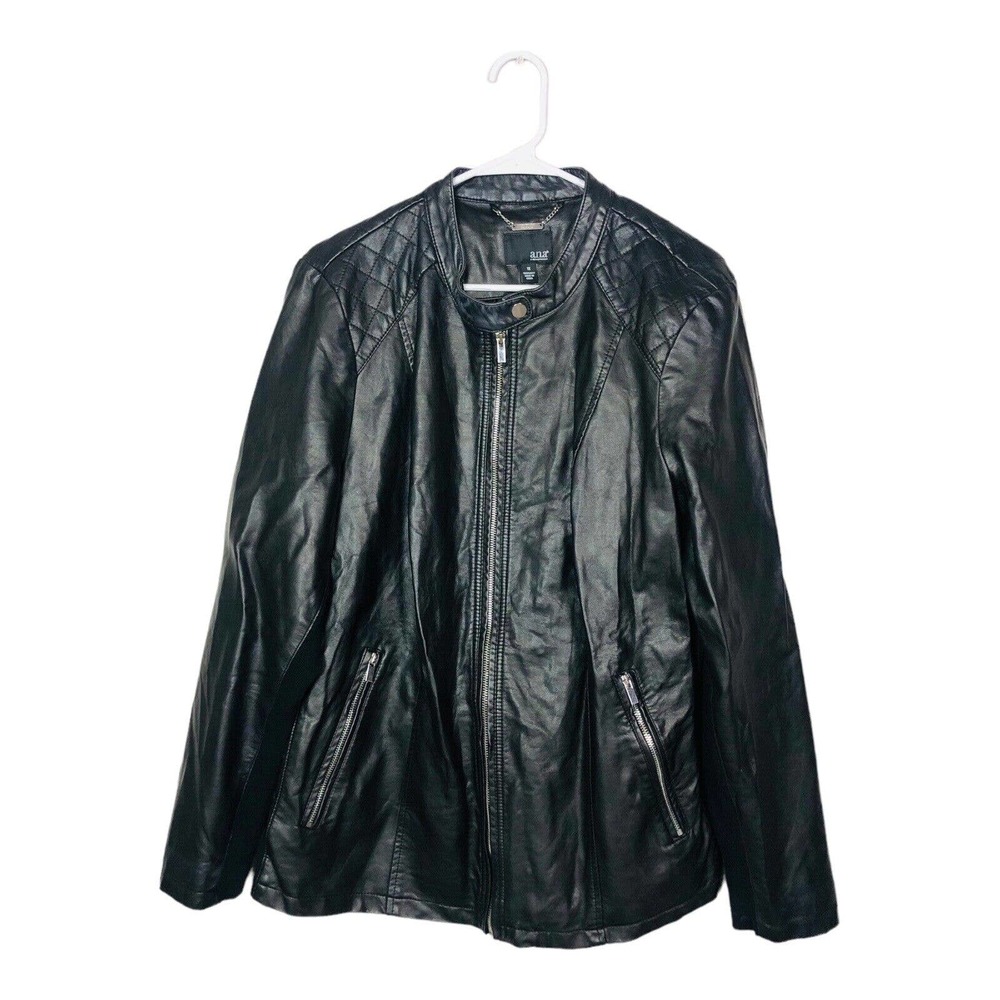 2678 Women's Plus 1X Black Faux Leather Zip Moto Jacket Quilted